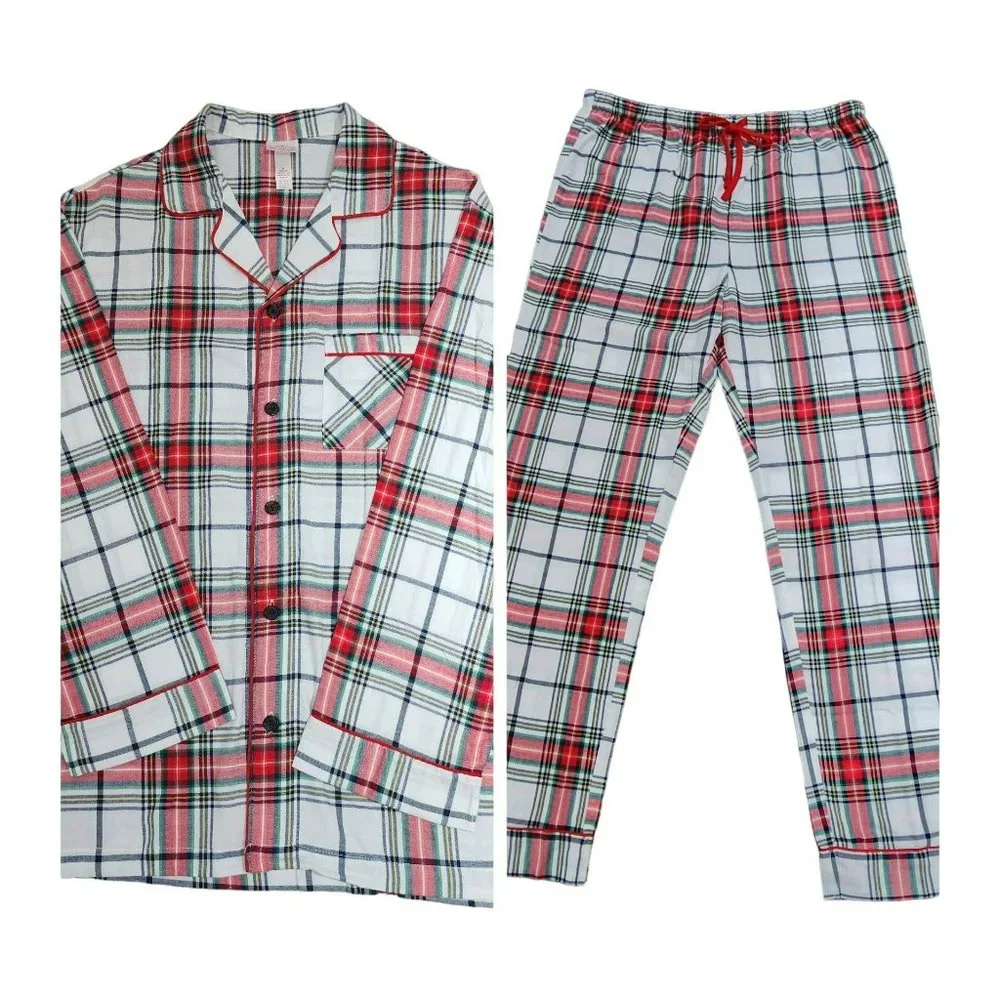 Size XXL Mens Winter Plaid‎ Cotton Flannel Pajama Set Long Sleeve